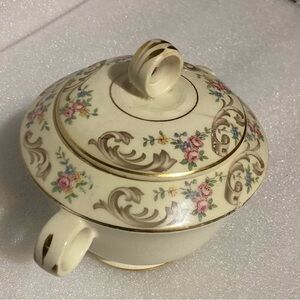 Vintage Floral Patterned Ceramic Sugar Bowl with Lid